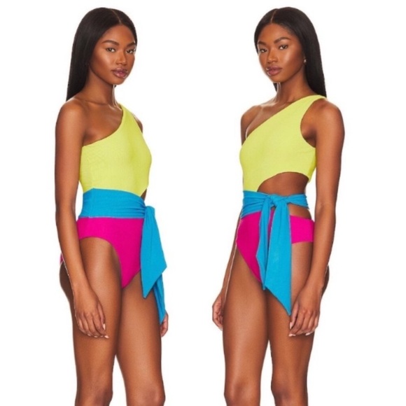 New! Beach Riot Carlie Retro Pink Colorblock One Piece Swimsuit 24476 - Picture 2 of 10